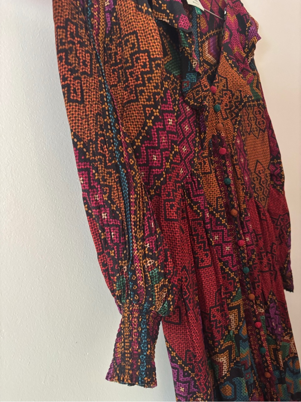 Farm Rio‎ Yawanawa Stripes Ankle Maxi Dress Red Bohemian Ruffle Size S - Picture 4 of 8